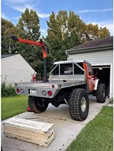 Pismire Winch Versatile 0.5T Folding Truck-Mounted Bed Crane Hoist Lift Pickup with Electric Winch 3500 lb 12V, Painted Steel 1100 lb Pickup 360掳 Swivel Base