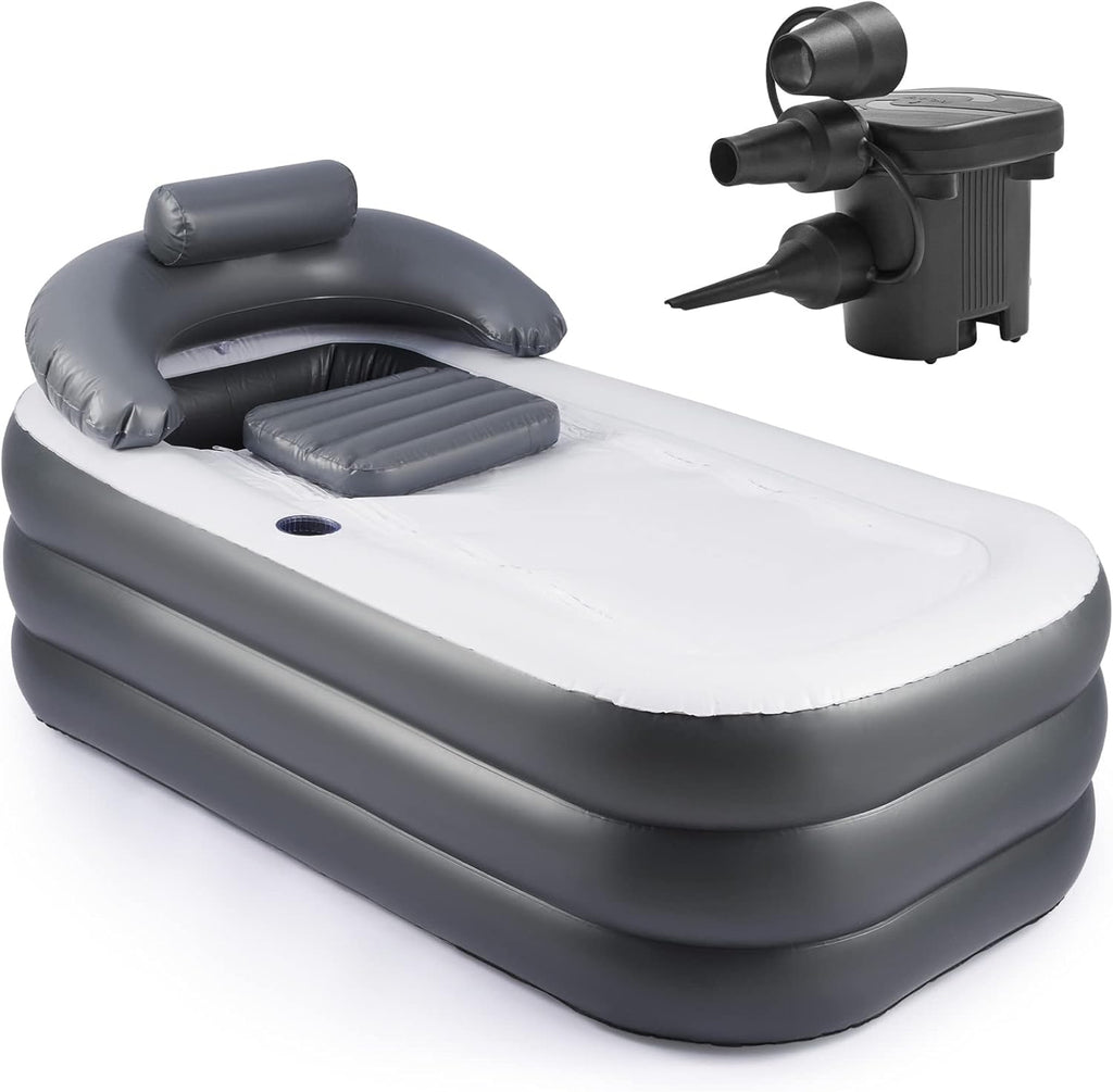 Inflatable Adult Bath Tub, Free-Standing Blow Up Bathtub with Foldable Portable Feature for Adult Spa with Electric Air Pump (High-Density PVC)