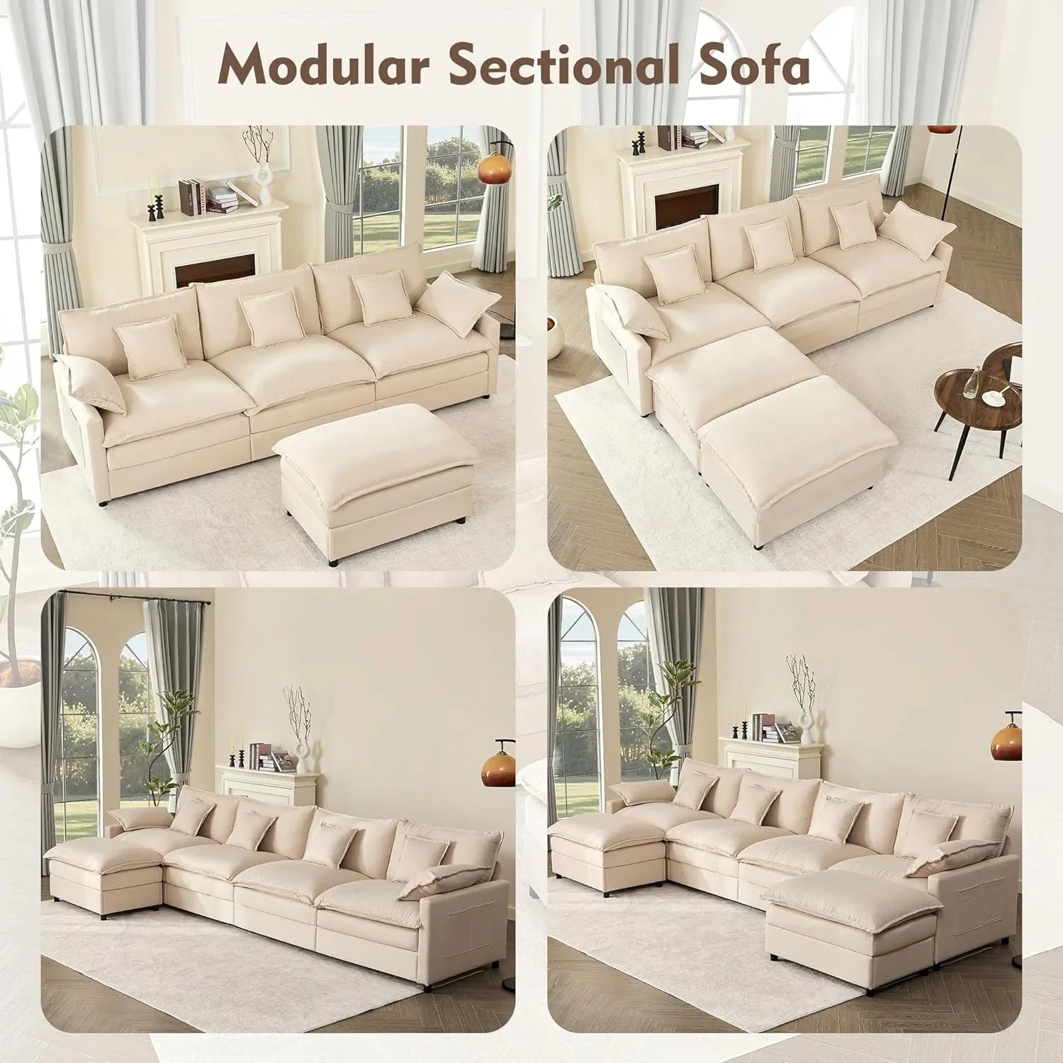 108 Inch U Shape Sofa Sectional Sofa Comfortable Cloud Sofa Living Room Deep Seat Sofa