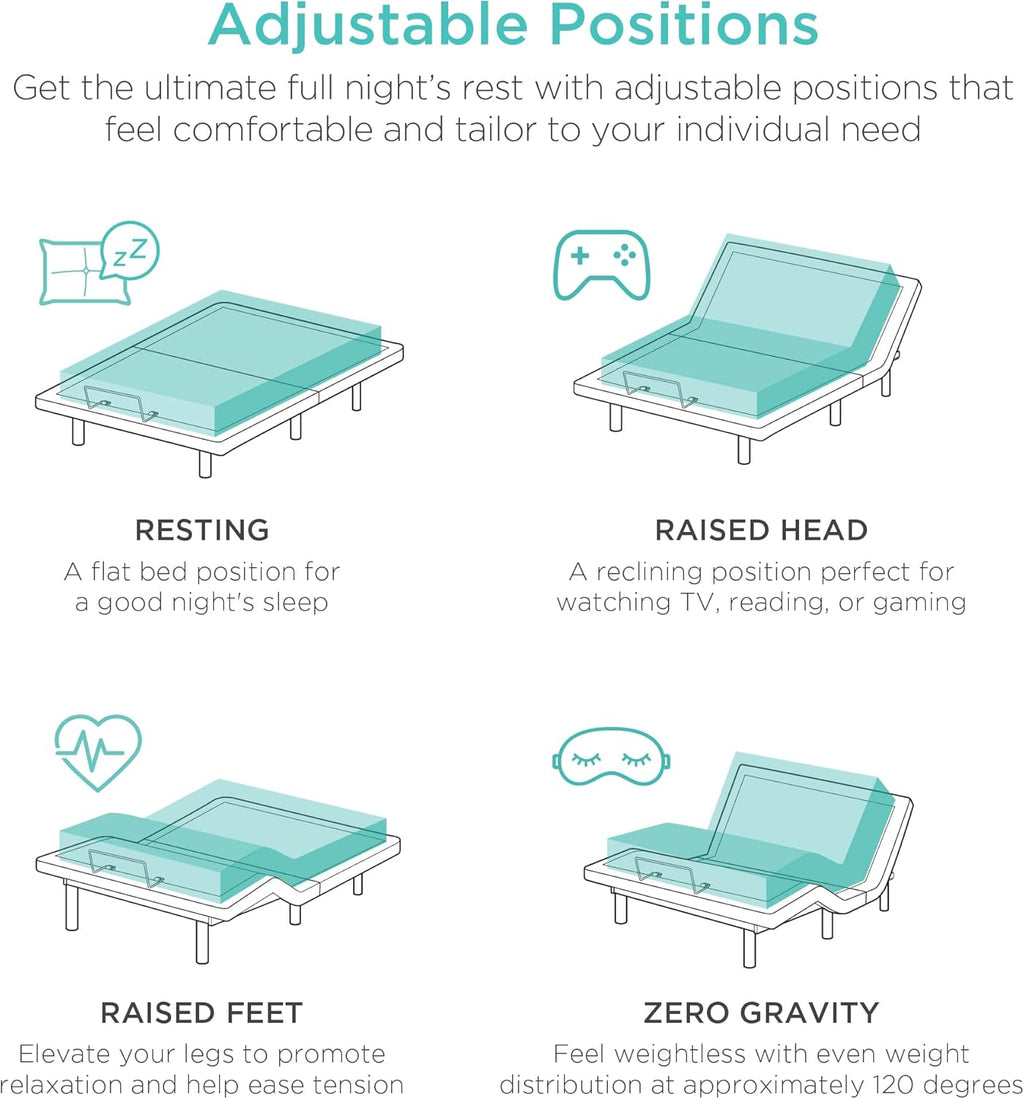 Best Choice Products Ergonomic Twin XL Size Adjustable Bed Frame, Electric Base w/Wireless Remote Control, Nightlight, Massager, 2 USB Ports