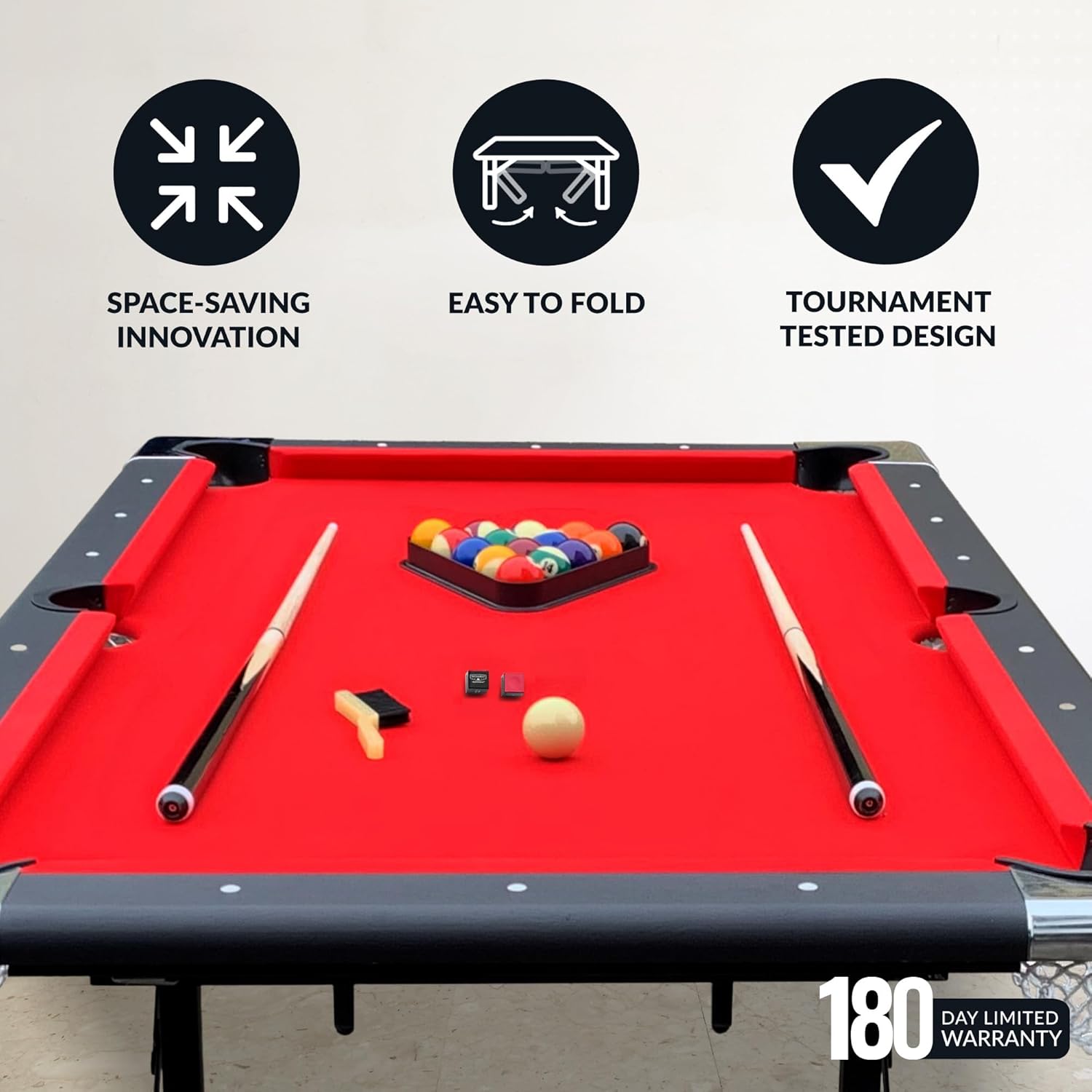Hathaway Fairmont 6 Ft Portable Pool Table, Adults Folding Billiards Tables for Game Room with Easy Foldable Storage, Includes Full Set of Billiard Balls, Cues, Chalk & Brush
