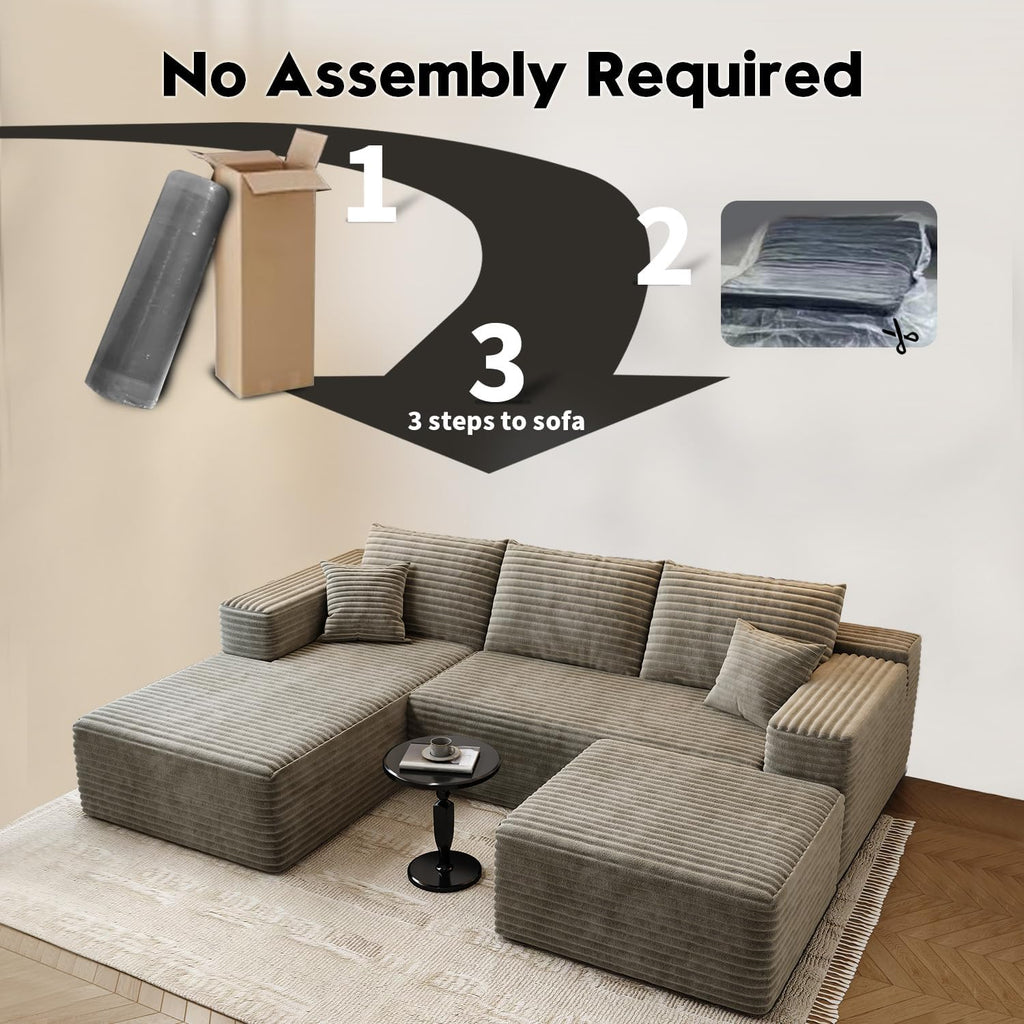 107.5" Cloud Modular Sectional Sofa Couch with L-Shape Chaise,Modern Minimalist Upholstered Couches for Living Room Bedroom,Deep Seat Corner Couch，No Assembly Required (Black,Left Facing Chaise)