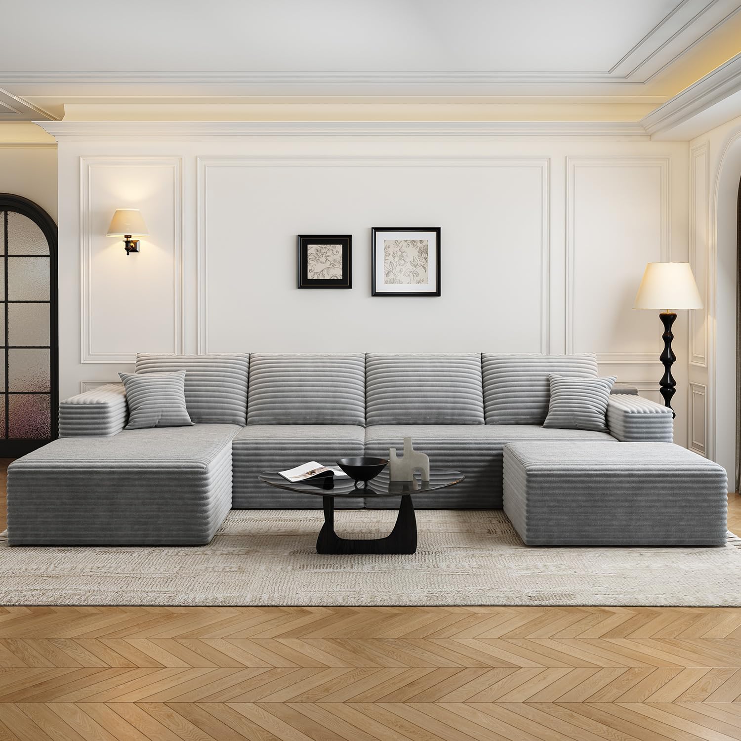 107.5" Cloud Modular Sectional Sofa Couch with L-Shape Chaise,Modern Minimalist Upholstered Couches for Living Room Bedroom,Deep Seat Corner Couch，No Assembly Required (Black,Left Facing Chaise)