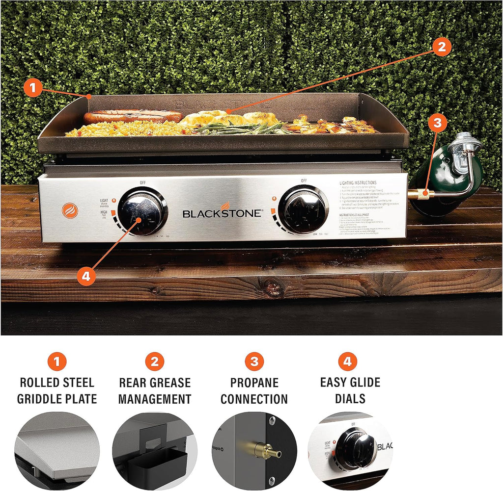 Blackstone 1666 22" Tabletop Griddle with Stainless Steel Faceplate, Powder Coated Steel, Black