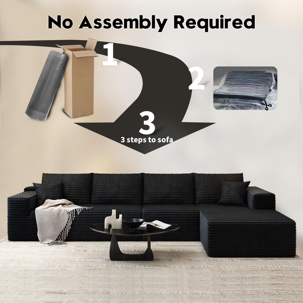 107.5" Cloud Modular Sectional Sofa Couch with L-Shape Chaise,Modern Minimalist Upholstered Couches for Living Room Bedroom,Deep Seat Corner Couch，No Assembly Required (Black,Left Facing Chaise)