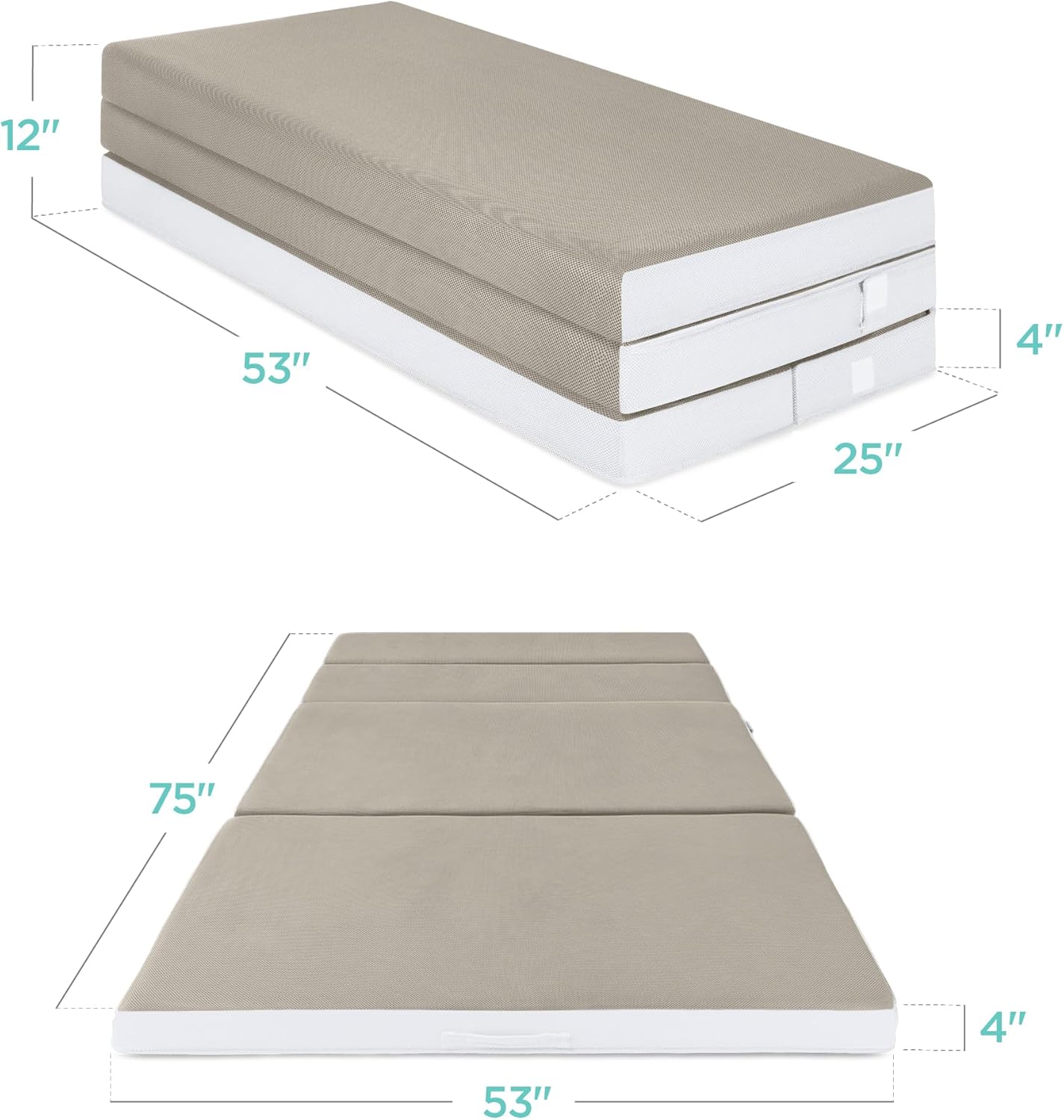 4in Portable Queen-Size Mattress, Tri-Fold Mattress for Camping, Guest, Toddler