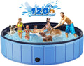Foldable Dog Swimming Pool, 120"x20" Oversize Collapsable Hard Plastic Potable Bathing Tub for Pet Dog Kiddie Pool Indoor and Outdoor Leakproof PVC Play Pool for Large Dogs Pets Puppy Kids Blue