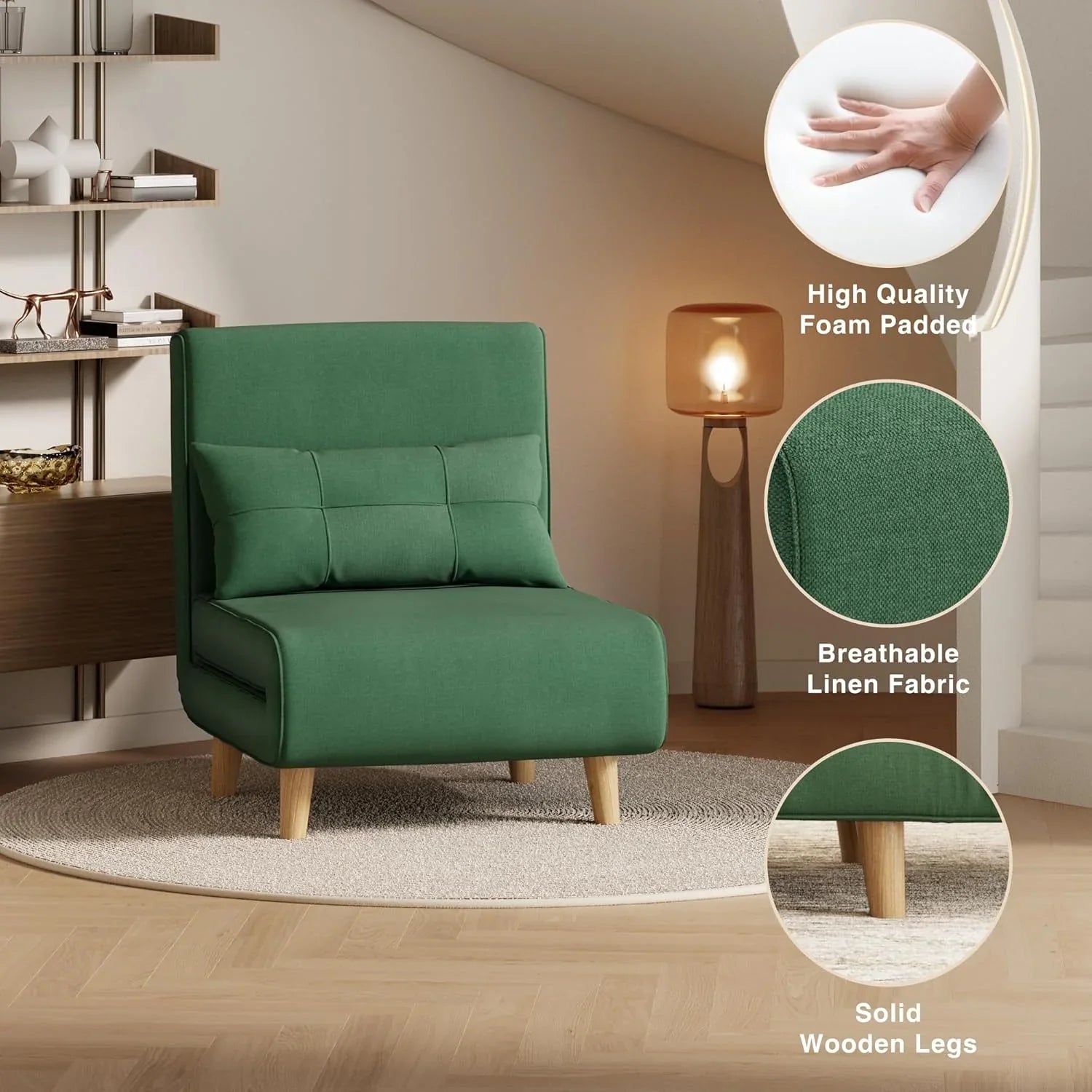 3-in-1 sleeper chair bed convertible chair bed futon sofa with adjustable backrest