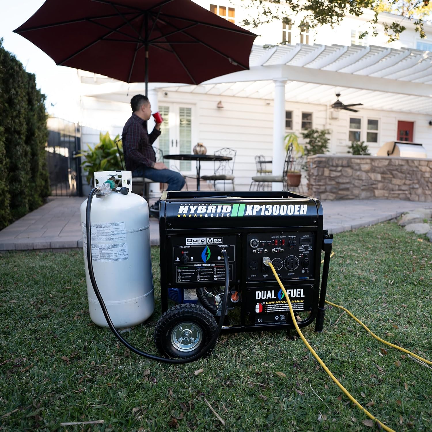 DuroMax XP13000EH 13,000-Watt Dual Fuel Portable Generator - Gas & Propane, Electric Start, Whole Home Backup Power, Transfer Switch Ready, RV & Emergency Ready