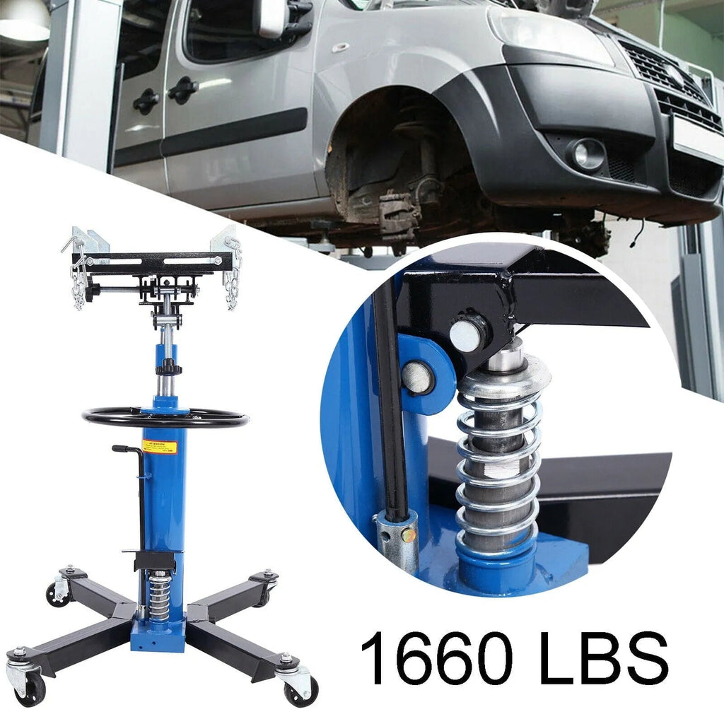 1660 Pounds Hydraulic Car Transmission Jack Vertical Lift with 360掳 Swivel Wheel Pedal ,Blue,33"-70"(0.75Ton)