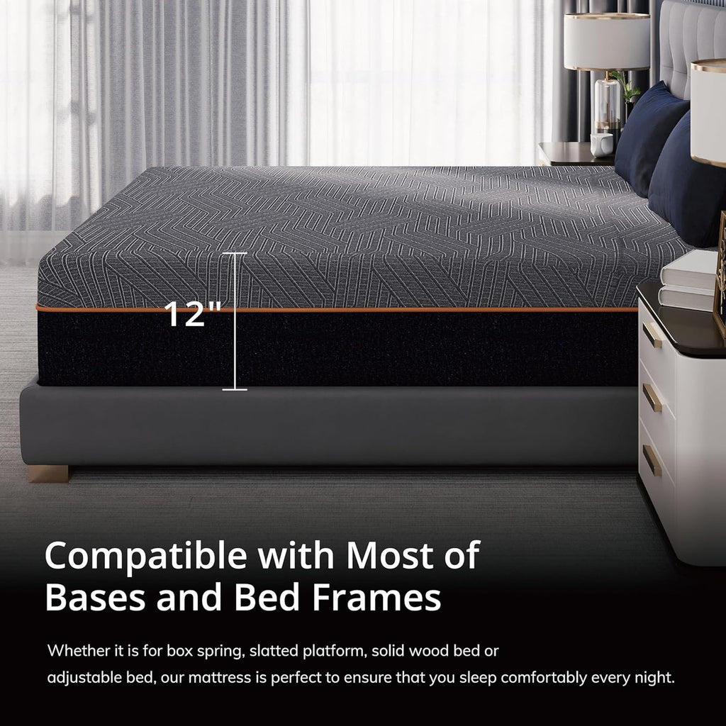 EGOHOME 14 Inch King Size Memory Foam Mattress for Back Pain, Cooling Gel Mattress Bed in a Box, Made in USA, CertiPUR-US Certified, Therapeutic Medium Mattress, 76x80x14 Black