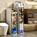 4-Tiers Narrow Bathroom Storage Cabinet 7.1 Slim Bathroom Floor Organizer with Drawers and Tissue Box Plastic Waterproof Mobile Locker