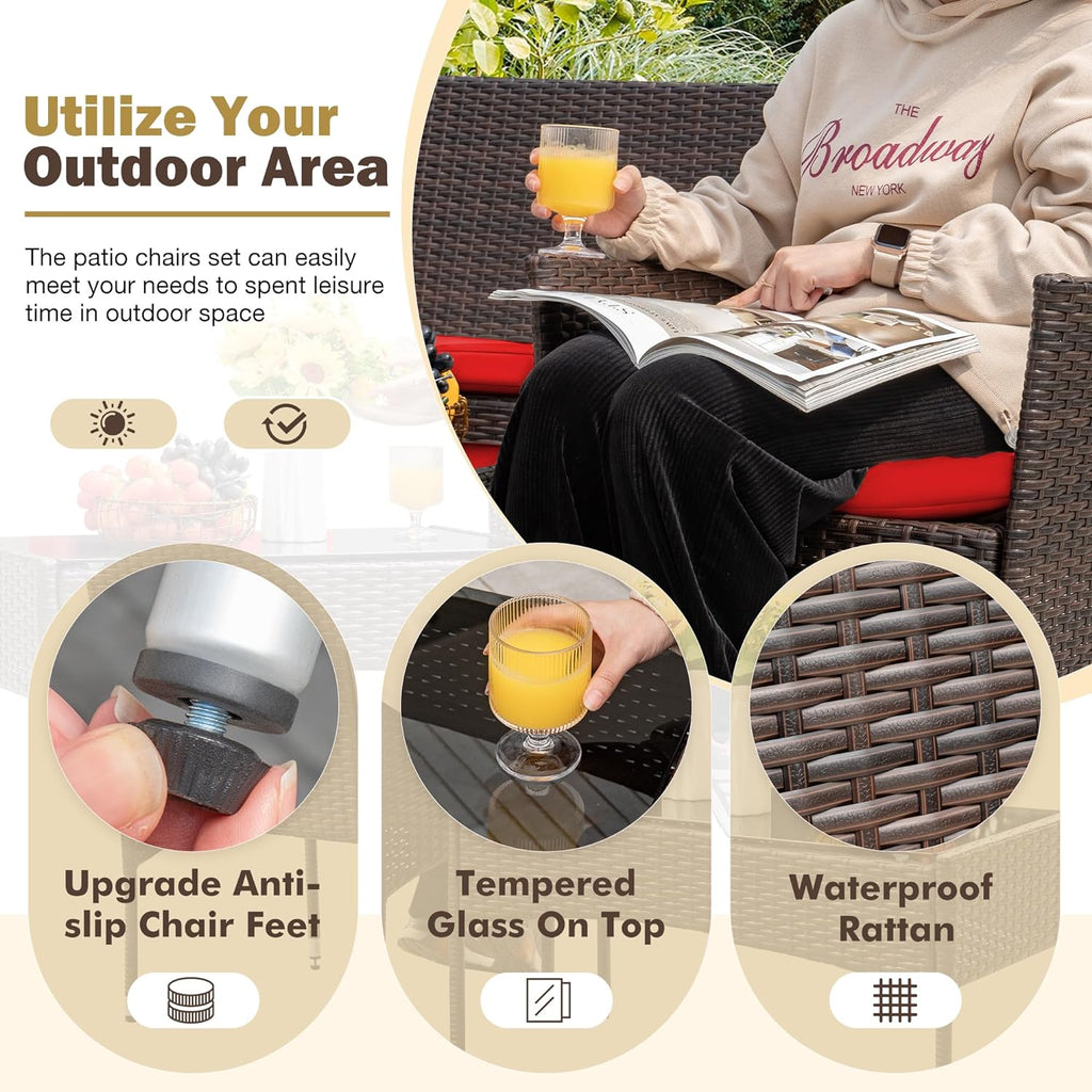 Homall 4 Pieces Outdoor Patio Furniture Sets Rattan Chair Wicker Set, Outdoor Indoor Use Backyard Porch Garden Poolside Balcony Furniture Sets Clearance (Brown and Beige)