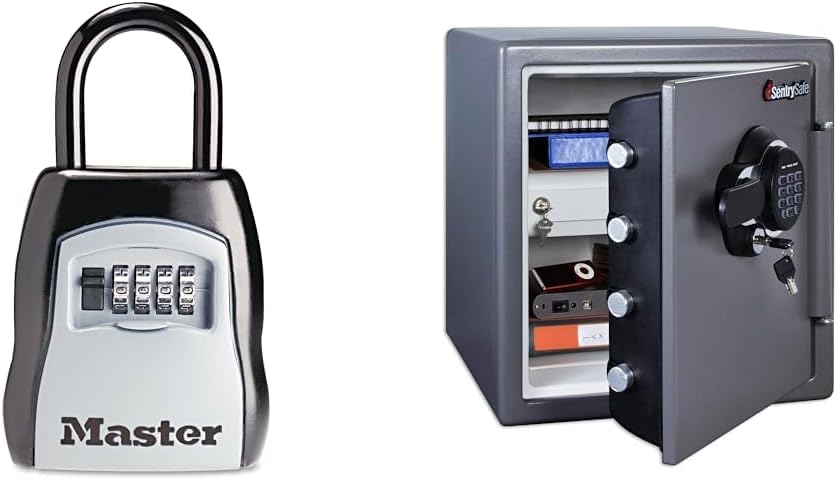 Key Lock Box, Outdoor Lock Box Bundle with SentrySafe Fireproof and Waterproof Safe, 1.23 Cubic Feet