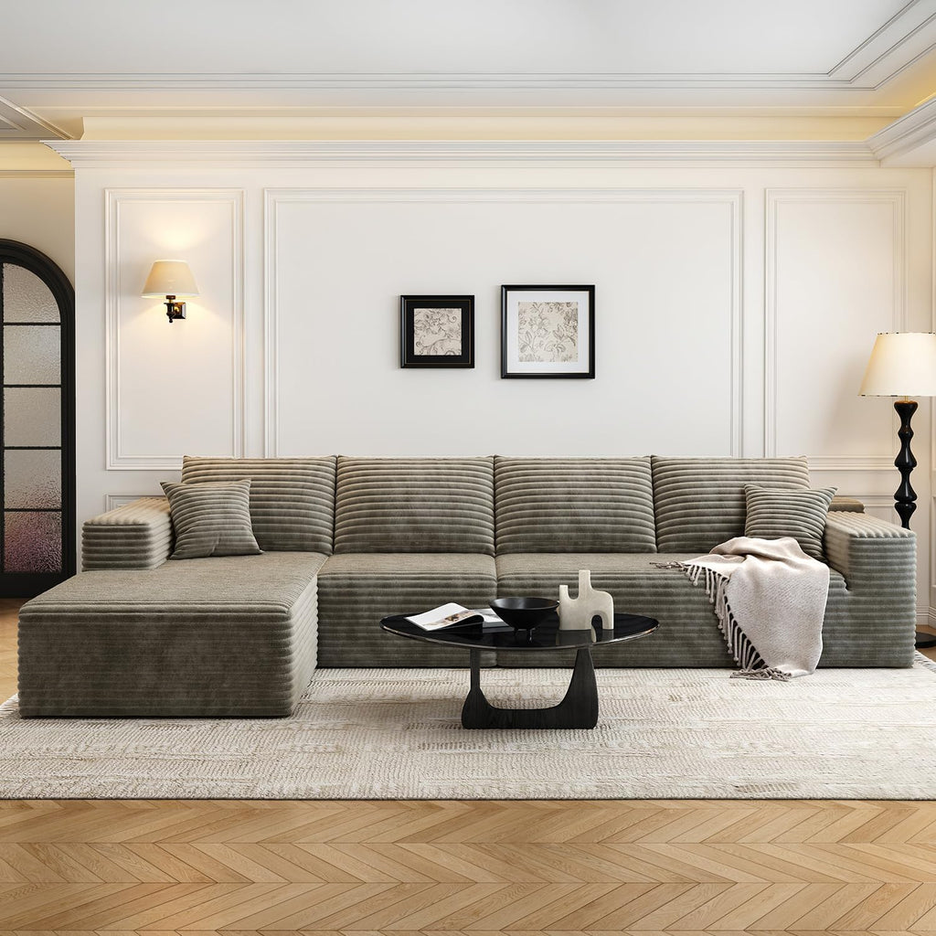 107.5" Cloud Modular Sectional Sofa Couch with L-Shape Chaise,Modern Minimalist Upholstered Couches for Living Room Bedroom,Deep Seat Corner Couch，No Assembly Required (Black,Left Facing Chaise)