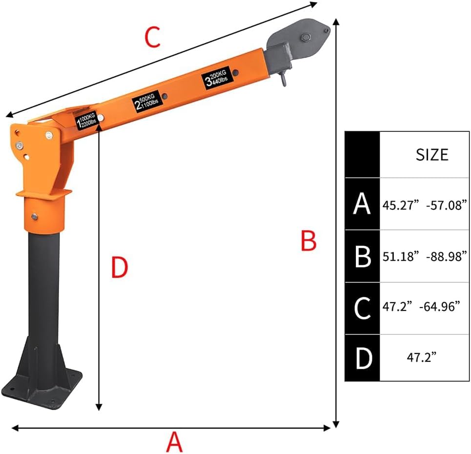 1100lb Folding Dismountable Household Hoist Truck Crane with Electric Hoist (110V) 880lb Pulling Force, Jib Cranes for Factory, Warehouse, Construction