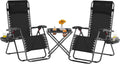 3PCS Zero Gravity Recliner Portable Outdoor Reclining Chair Set w/Side Table Folding Chaise Lounge Chairs