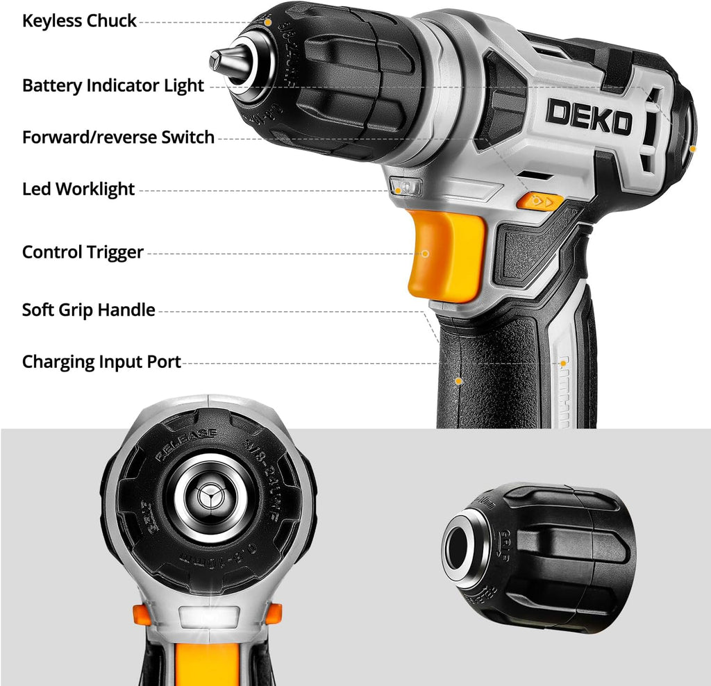 DEKOPRO Tool Set:Tool Kit with 8V Cordless Drill,Tool Box with Drill,Hand Drill Set for Men & Women,Home Tool Kits for House Repair,Handyman,DIY 126 Piece