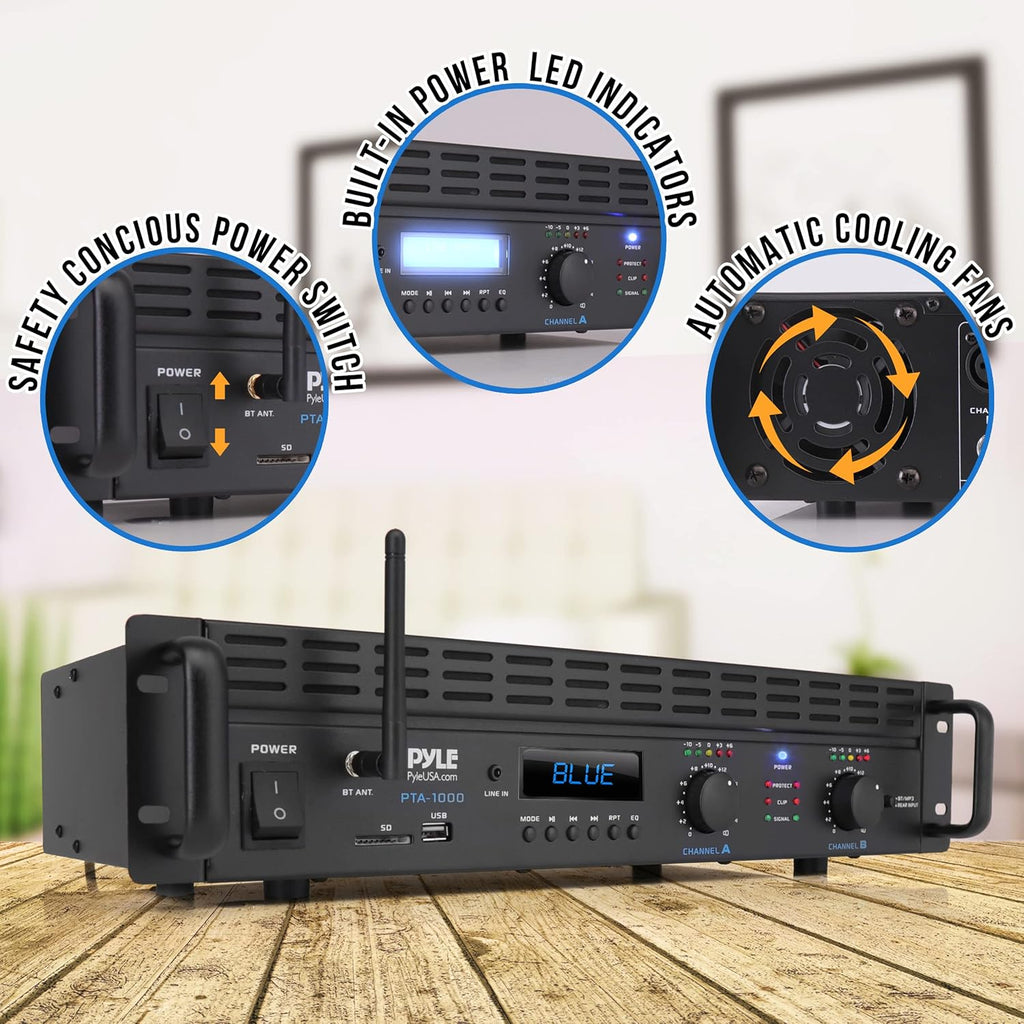 2-Channel Bluetooth Power Amplifier - 2000W Bridgeable Rack Mount Pro Audio Sound Wireless Home Stereo Receiver w/TRS XLR Input,LCD, Bridge Mode, Cooling Fan - Entertainment Speaker System