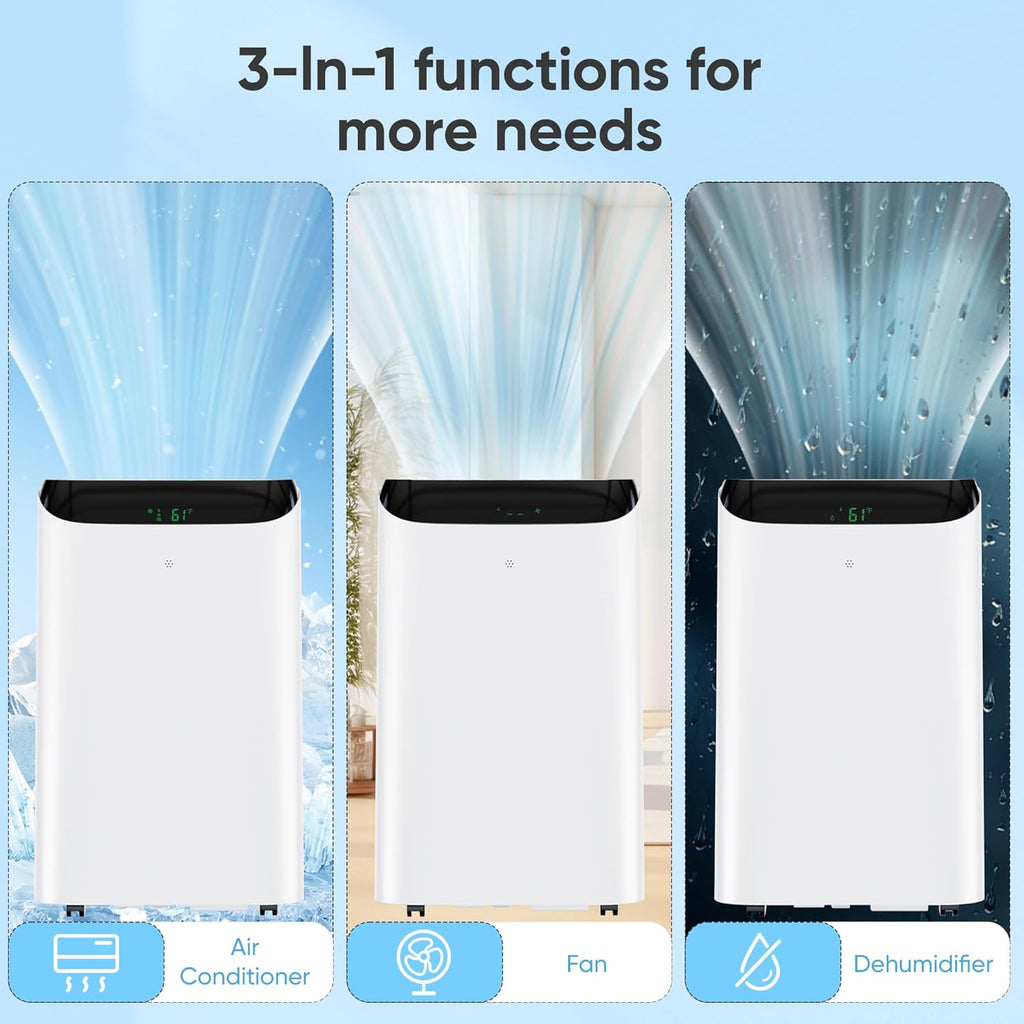 Portable Air Conditioner Cools Up to 700 Sq.Ft, 3-IN-1 Energy Efficient Portable AC Unit with Remote Control & Installation Kits for Large Room, Campervan, Office, Temporary Space