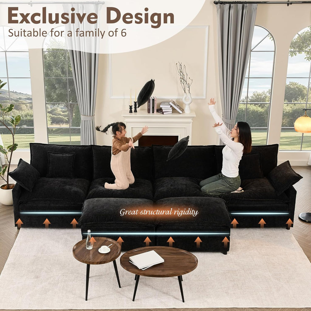 108 Inch U Shape Sofa Sectional Sofa Comfortable Cloud Sofa with Removable Footstool