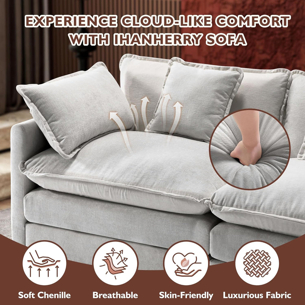 111.4 Inch L-Shaped Modern Sofa Modular Cloud Sofa Ottoman 4-Seater Chenille Deep Seat Sofa