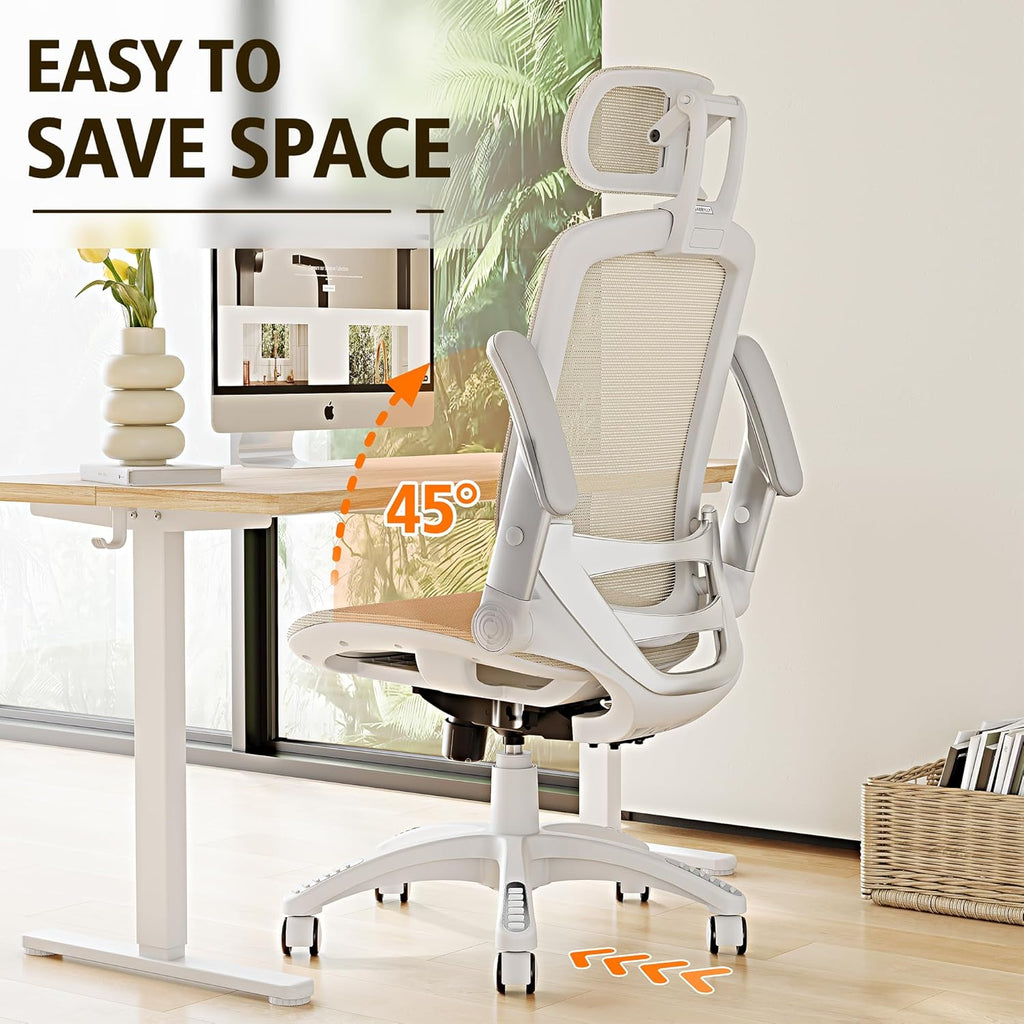 GABRYLLY Ergonomic Office Chair, High Back Home Desk Chair with Headrest, Flip-Up Arms, 90-120° Tilt Lock and Wide Cushion, Big and Tall Mesh Chairs for Man Woman, Black Task Chair
