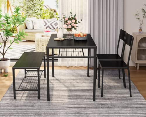 Gizoon Kitchen Table and 2 Chairs for 4 with Bench, 4 Piece Dining Table Set for Small Space