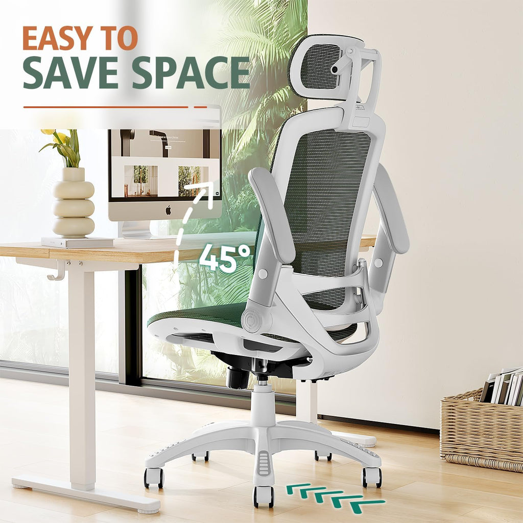 GABRYLLY Ergonomic Office Chair, High Back Home Desk Chair with Headrest, Flip-Up Arms, 90-120° Tilt Lock and Wide Cushion, Big and Tall Mesh Chairs for Man Woman, Black Task Chair