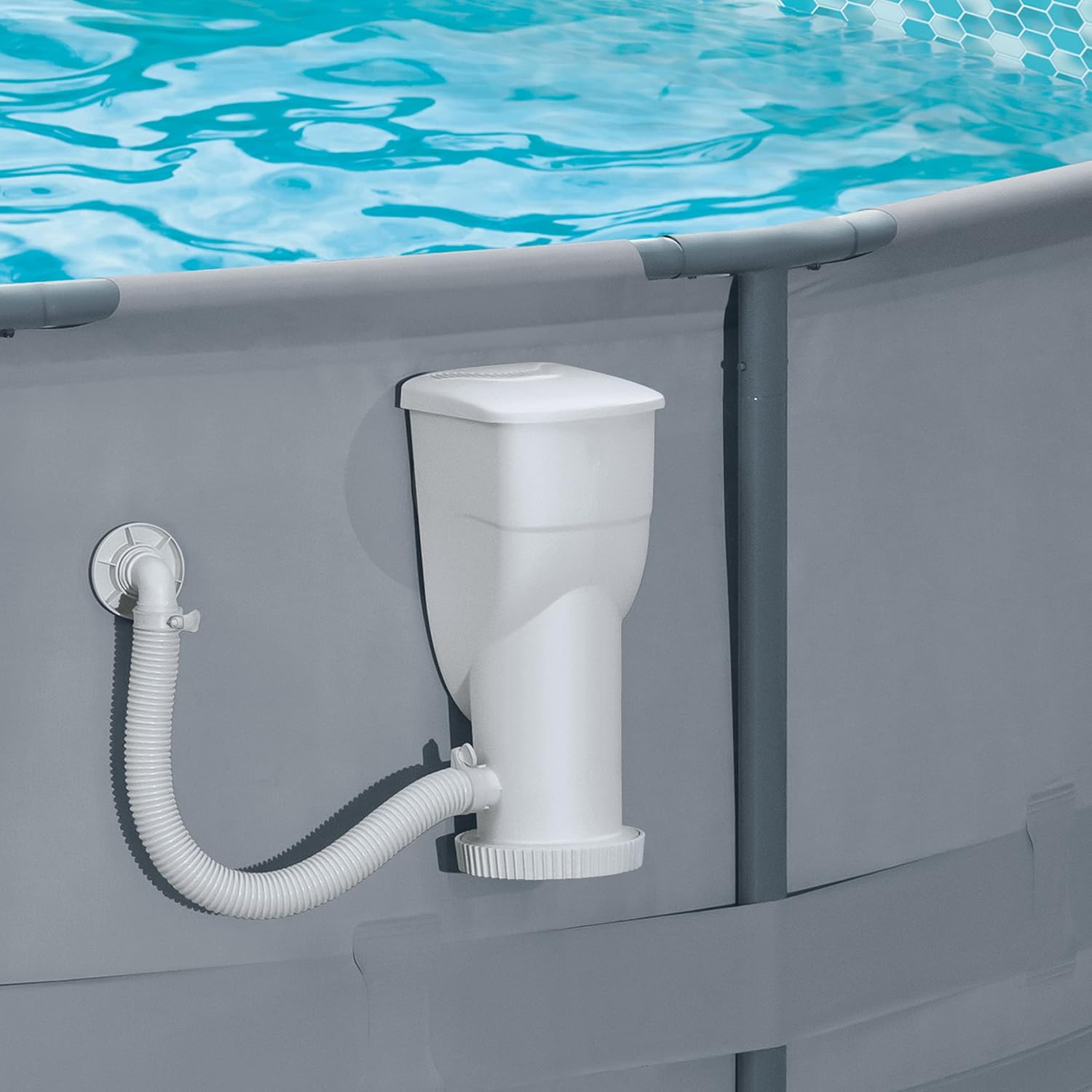 Funsicle SkimmerPlus 1500 Gallons Per Hour 2 in 1 Filter Pump and Skimmer System with Clamps and 1.5 Inch Hose Fitting for Above Ground Swimming Pools