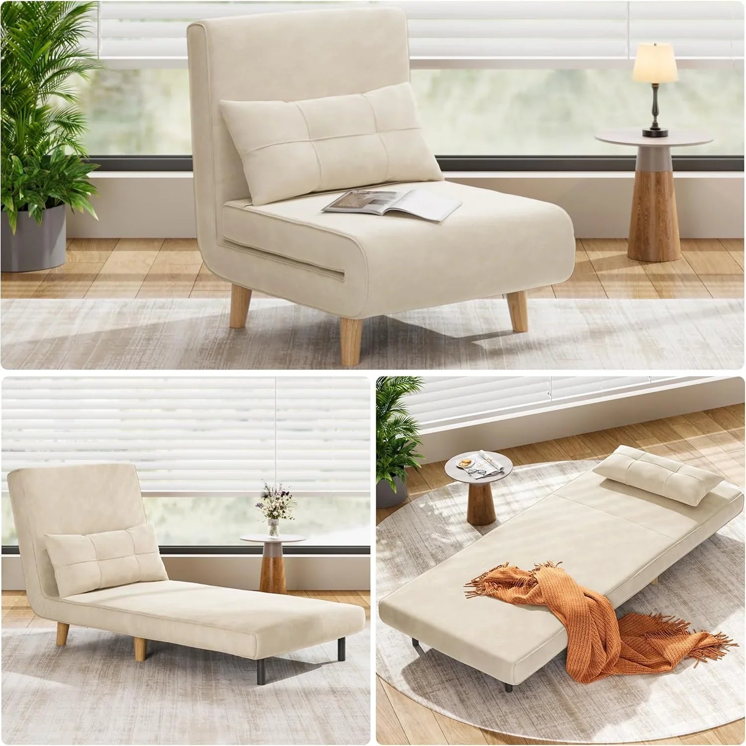 3-in-1 sleeper chair bed convertible chair bed futon sofa with adjustable backrest