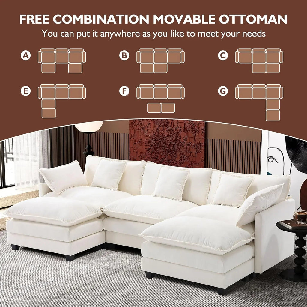 111.4 Inch L Shaped Modern Sofa Modular Cloud Sofa with Ottoman 4 Seater Chenille Deep Seat Sofa