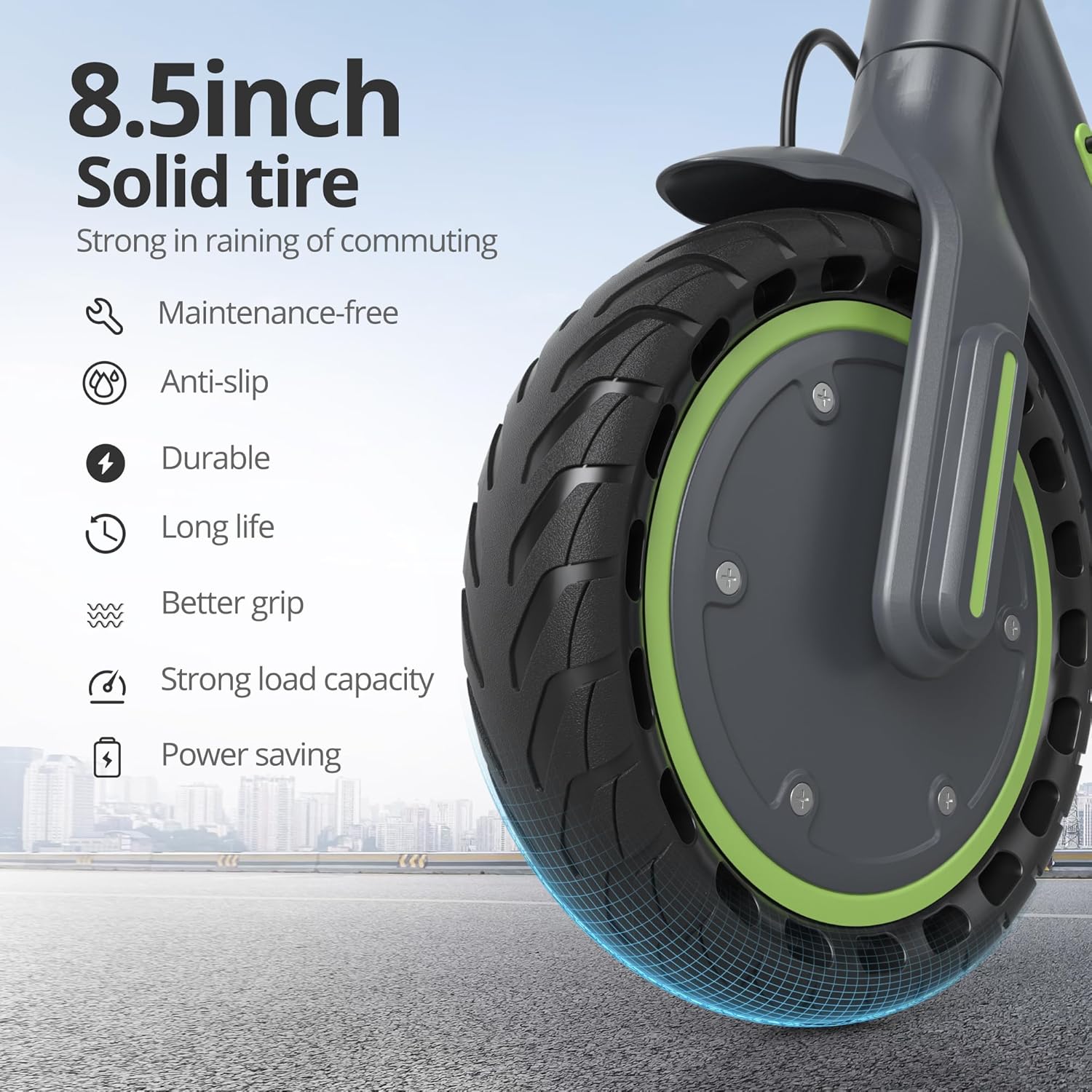 Electric Scooter - 8.5" Solid Tires, 350W Motor, Up to 19 MPH and 21-23 Miles Long-Range Portable Foldable Commuting Scooter for Adults with Double Braking System and App