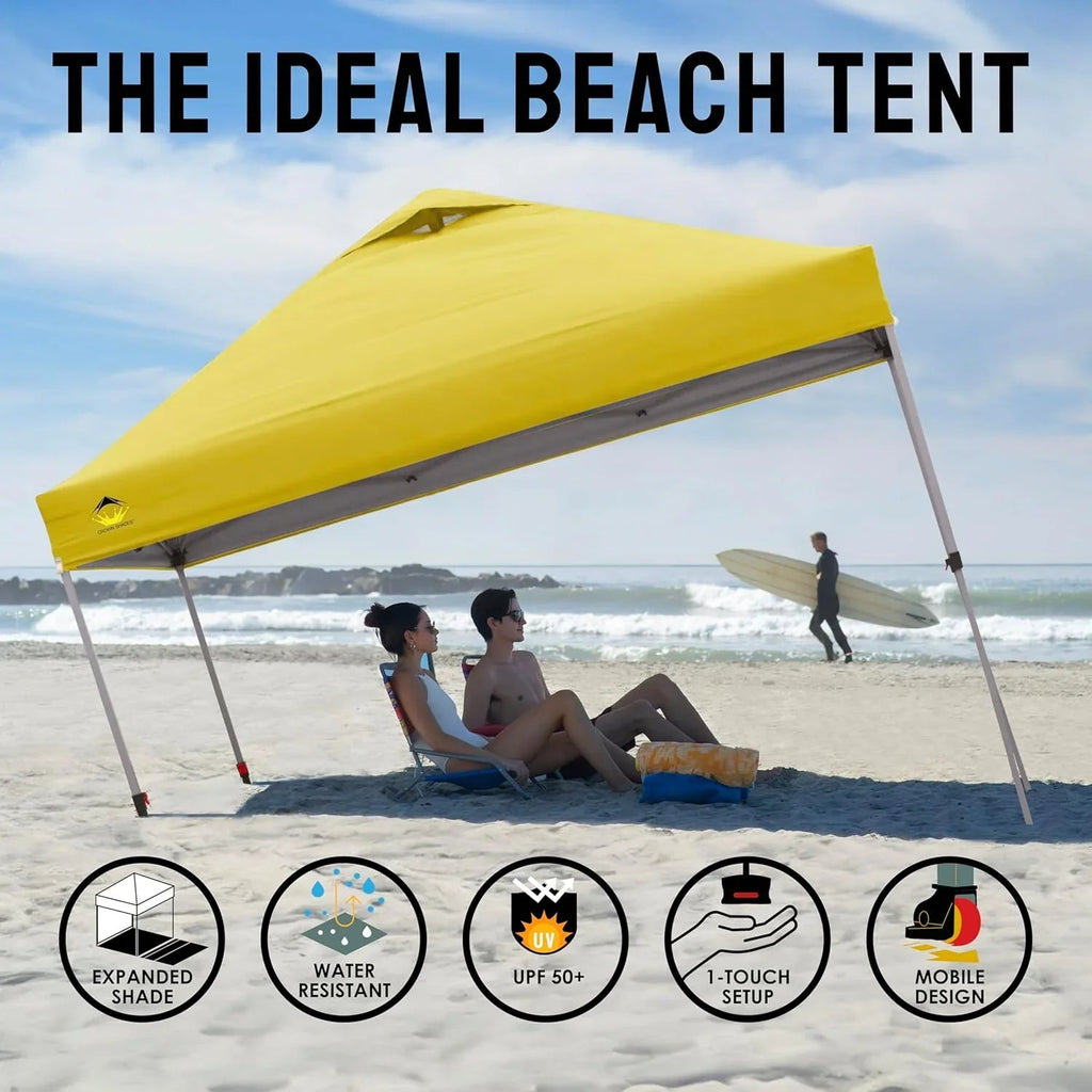 10x10 Pop-Up Awning One-Click Installation Beach Tent Outdoor Sunshade Silver Coated Top