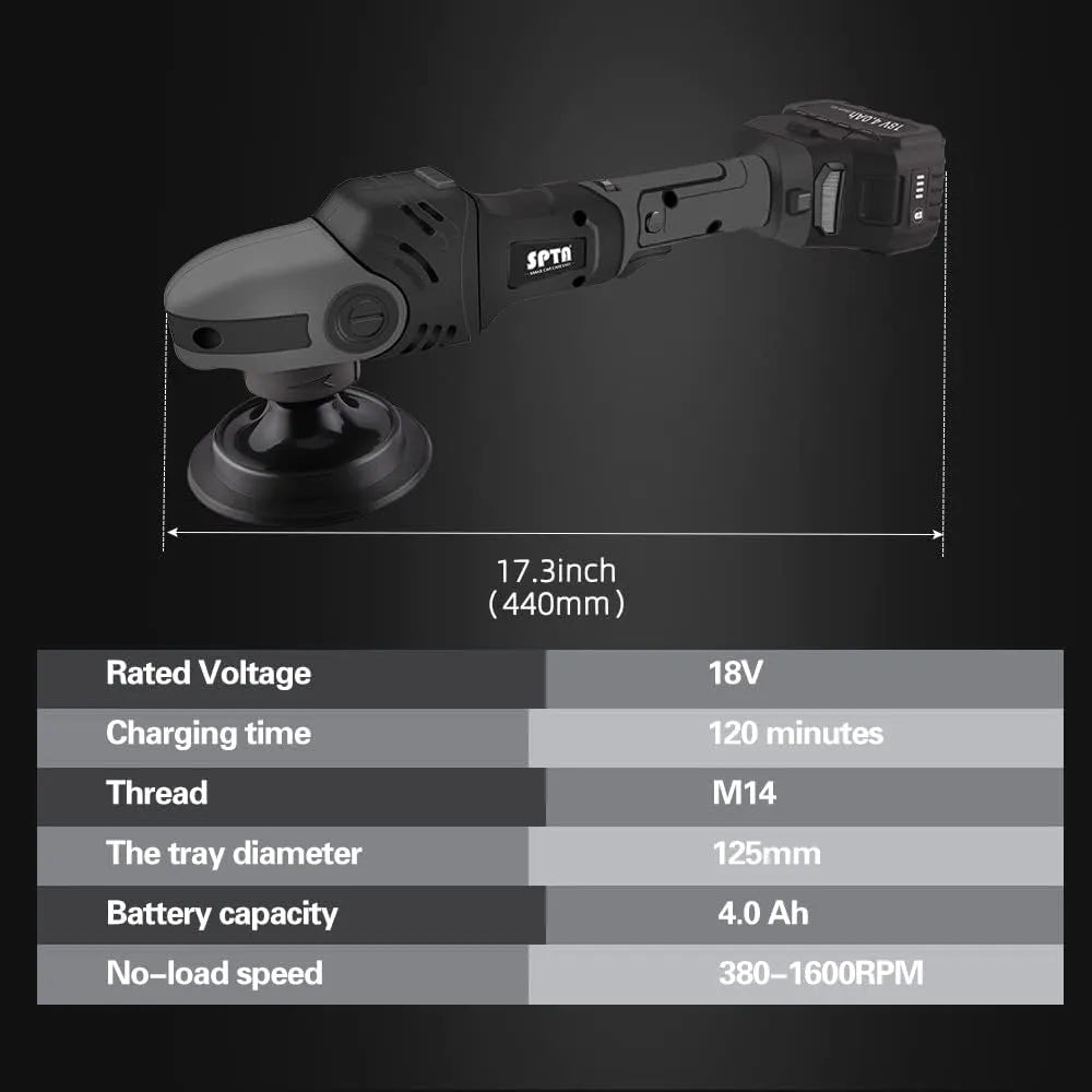 18V Cordless Car Polisher, 15mm Orbit 2000-4800 OPM Portable Buffer Polisher with 7 Variable Speed 2Pcs 4.0Ah Battery, 6 Sponge Pads,2 Wool Pad, Tool Bag for Car Polishing, Waxing