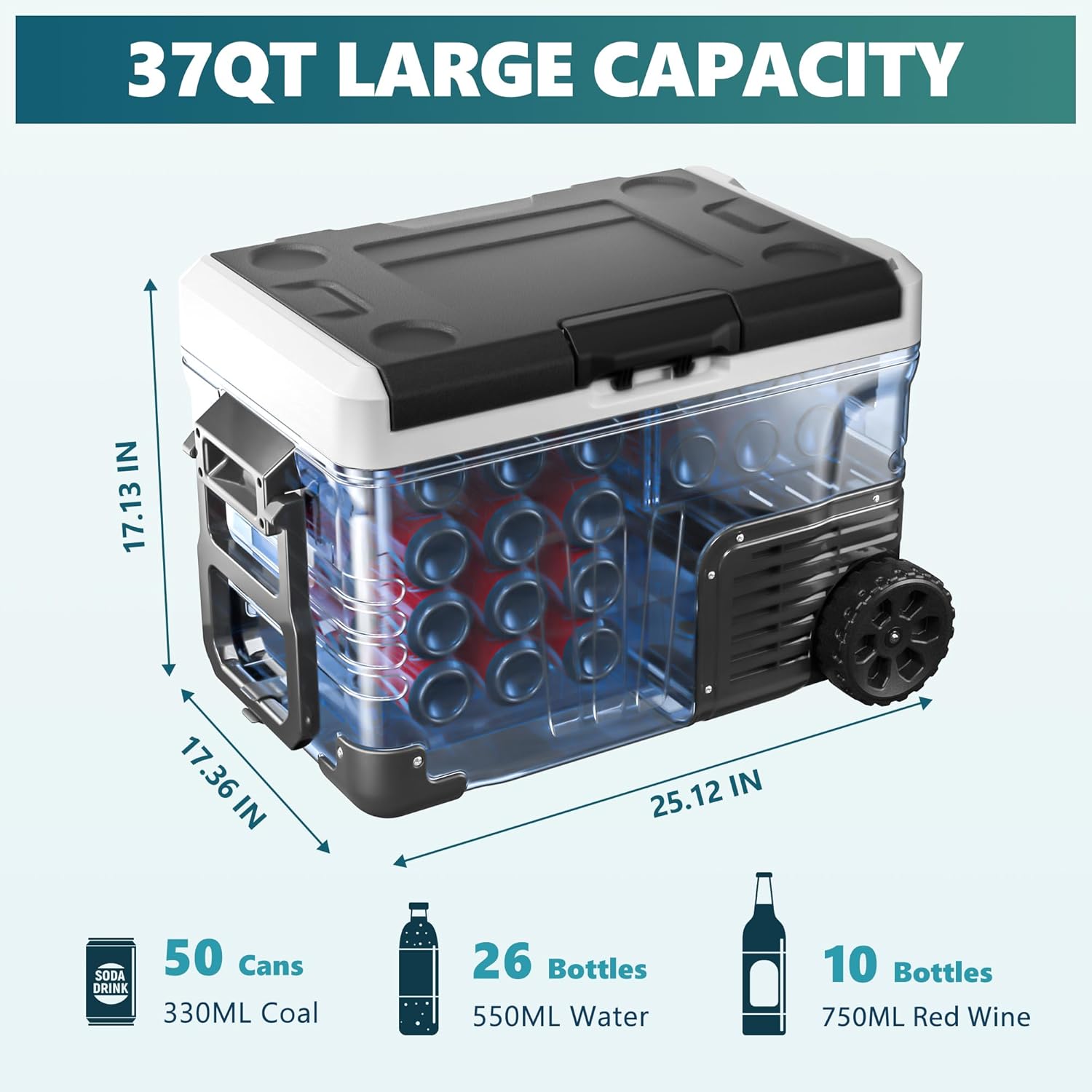 EUHOMY 12 Volt Refrigerator, 37QT(35L) Electric Cooler, Portable Freezer 12V/24V DC 110-240V AC, 12V Fridge -4 ~68 , 12V Cooler with Wheels & 2 Baskets for Travel, Truck, Boat, Camping
