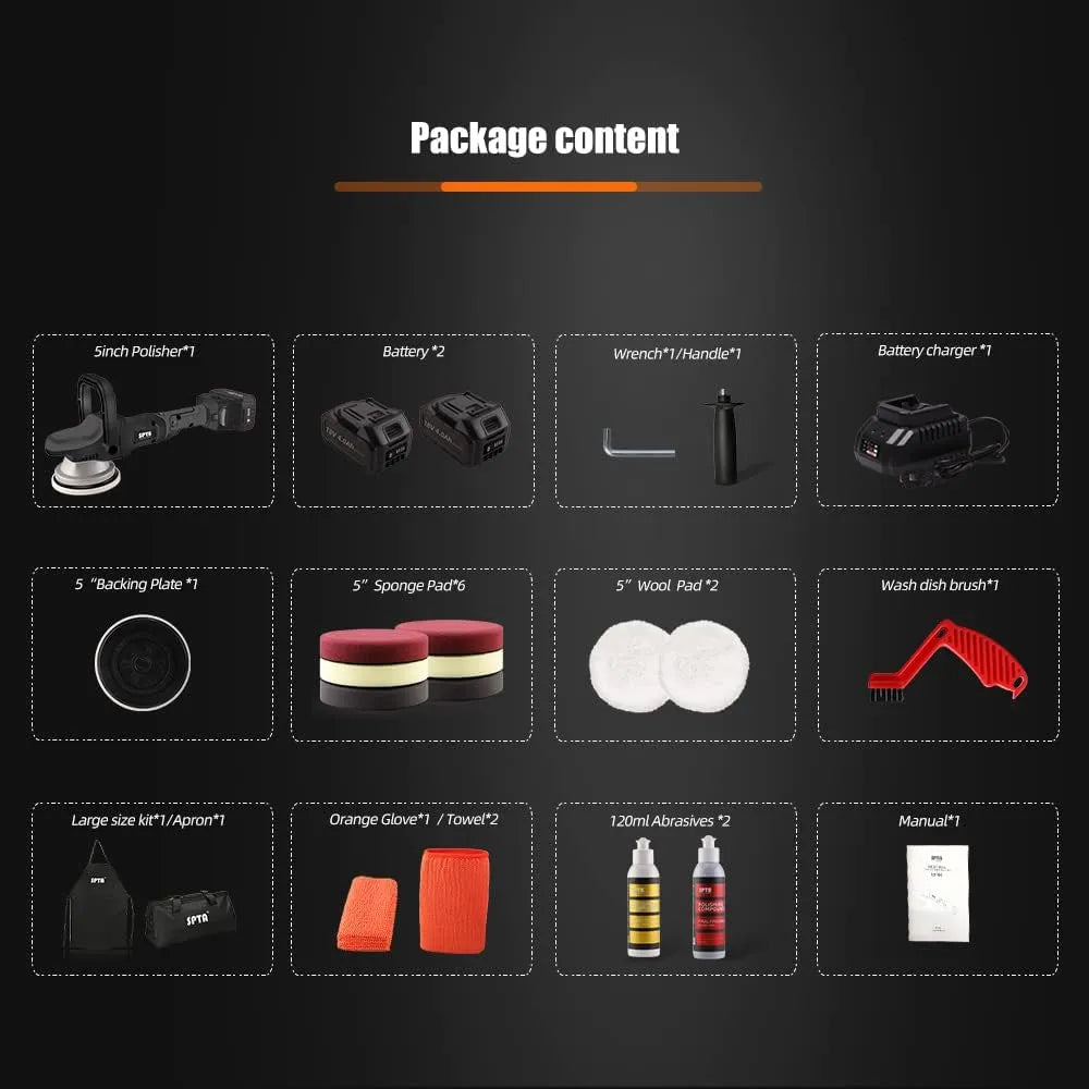 18V Cordless Car Polisher, 15mm Orbit 2000-4800 OPM Portable Buffer Polisher with 7 Variable Speed 2Pcs 4.0Ah Battery, 6 Sponge Pads,2 Wool Pad, Tool Bag for Car Polishing, Waxing