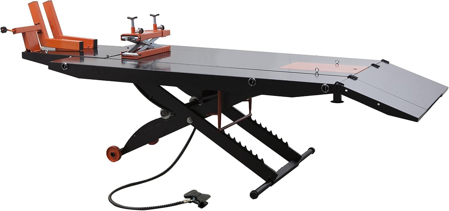 APlusLift MT1500X 1500LB Air-Operated Motorcycle & ATV Lift Table – 48" Wide with Side Extensions, 2-Year Warranty