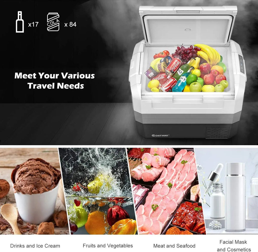 Portable Car Refrigerator, -14.8 to 50 , 58-Quart Compressor Travel Fridge with Two-way Open Door, Operating Panel, Groove Design, Compact RV Freezer and Cooler for Outdoor and Home Use