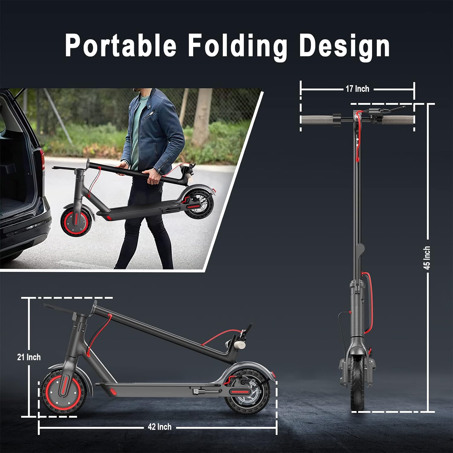 Electric Scooter - 8.5" Solid Tires, 350W Motor, Up to 19 MPH and 21-23 Miles Long-Range Portable Foldable Commuting Scooter for Adults with Double Braking System and App