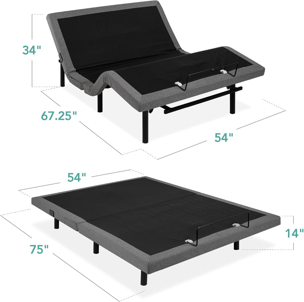 Best Choice Products Ergonomic Twin XL Size Adjustable Bed Frame, Electric Base w/Wireless Remote Control, Nightlight, Massager, 2 USB Ports