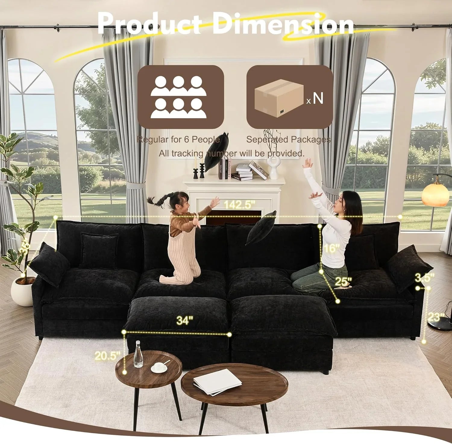 108" U-shaped sofa modular sofa Comfortable cloud sofa