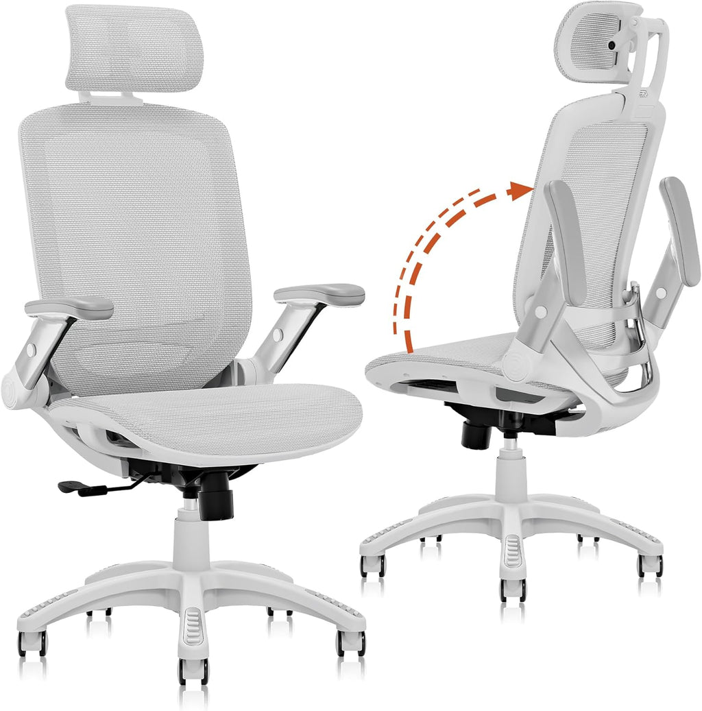 GABRYLLY Ergonomic Office Chair, High Back Home Desk Chair with Headrest, Flip-Up Arms, 90-120° Tilt Lock and Wide Cushion, Big and Tall Mesh Chairs for Man Woman, Black Task Chair