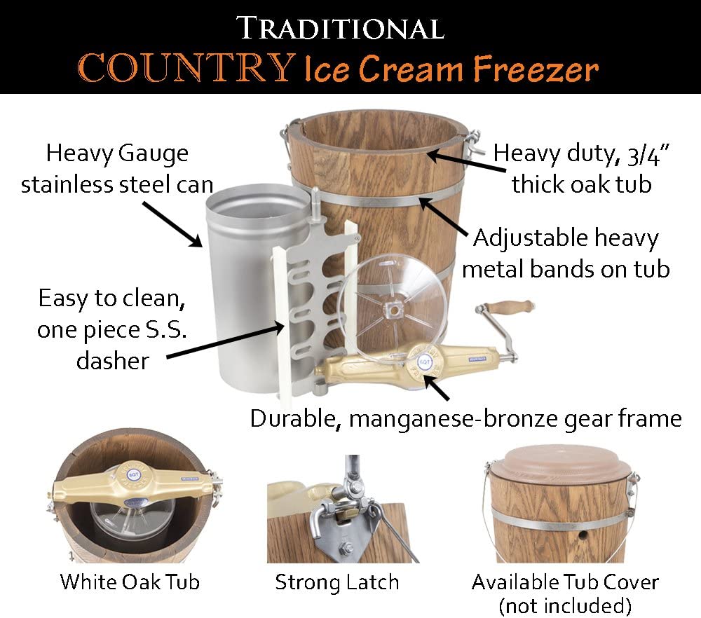 6 qt Country Ice Cream Maker Classic Wooden Tub Hand Crank