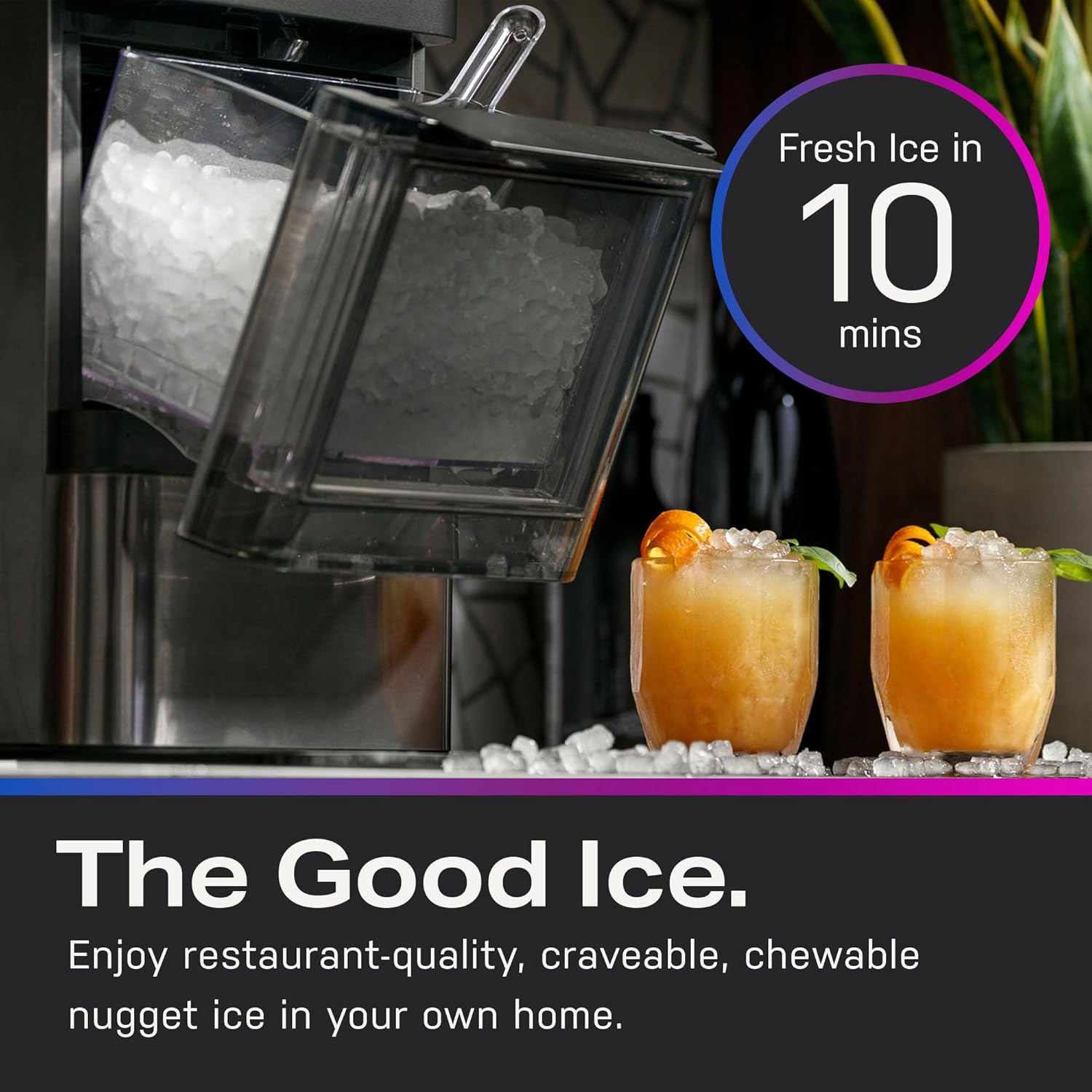 GE Profile Opal 2.0 with 0.75 Gallon Tank, Chewable Crunchable Countertop Nugget Ice Maker, Scoop included, 38 lbs in 24 hours, Pellet Ice Machine with WiFi & Smart Connected, Stainless Steel