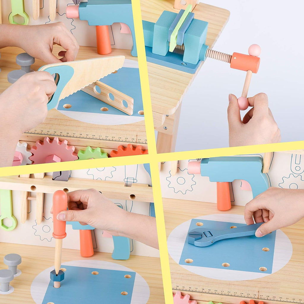 Kids Tool Bench Workshop Workbench with Tool Set Wooden Construction Workbench
