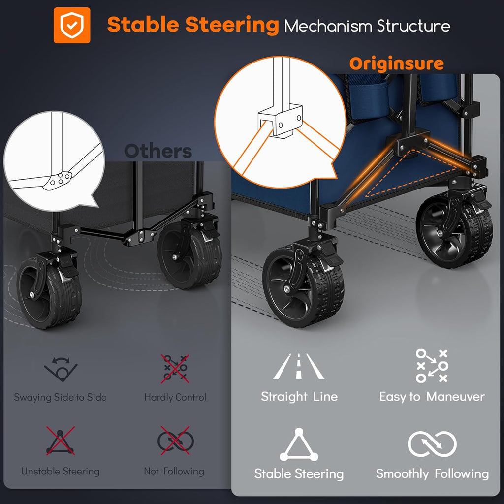 38" long foldable four-wheel stroller, foldable, 460 lb capacity, 220 liter heavy-duty folding beach stroller with large all-terrain tires