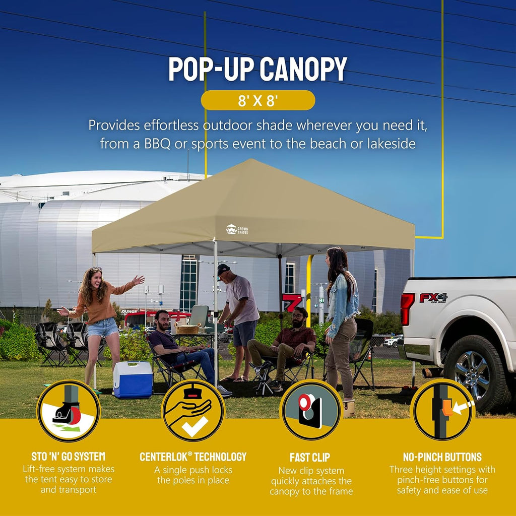 10x10 Pop-Up Awning - One-Click Installation Beach Tent - Outdoor Sunshade Silver Coated Top, 3 Heights and 4 Sand Pockets