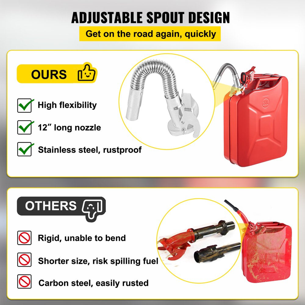 VEVOR Jerry Fuel Can with Flexible Spout System, 5.3 Gallon/20 L