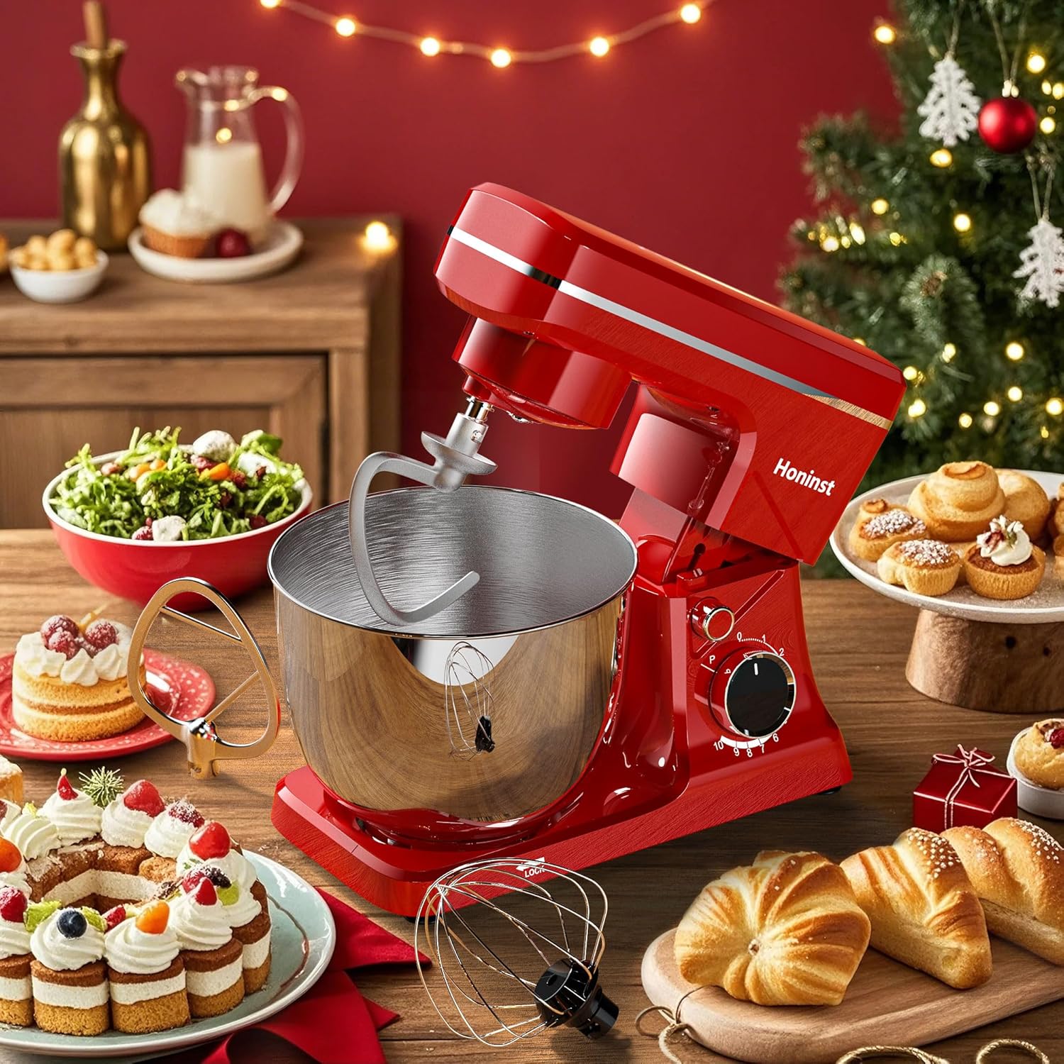 10-Speed Stand Mixer with 8-in-1 Splash Guard, Tilt Head, 6-Quart Stainless Steel Bowl + Dishwasher-Safe Dough Hook/Whisk/Blender/Scraper
